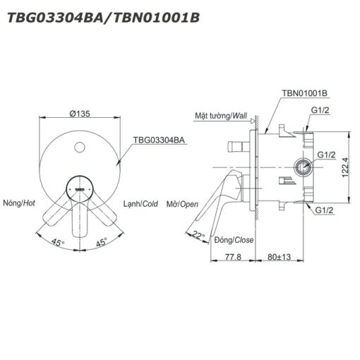 Van gật gù điều chỉnh nóng lạnh kèm nút chuyển hướng TOTO TBG03304BA