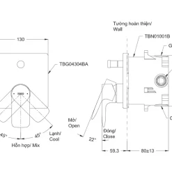 Van gật gù điều chỉnh nóng lạnh kèm nút chuyển hướng TOTO TBG04304BA 20 Van gật gù điều chỉnh nóng lạnh kèm nút chuyển hướng TOTO TBG04304BA