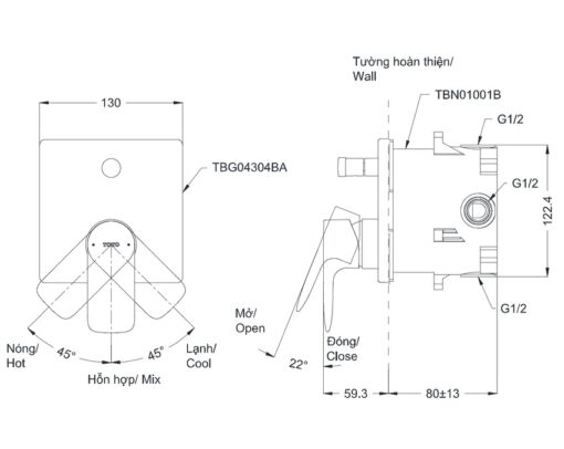 Van gật gù điều chỉnh nóng lạnh kèm nút chuyển hướng TOTO TBG04304BA