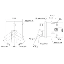 Van gật gù điều chỉnh nóng lạnh kèm nút chuyển hướng TOTO TBG07304VA 7 Van gật gù điều chỉnh nóng lạnh kèm nút chuyển hướng TOTO TBG07304VA