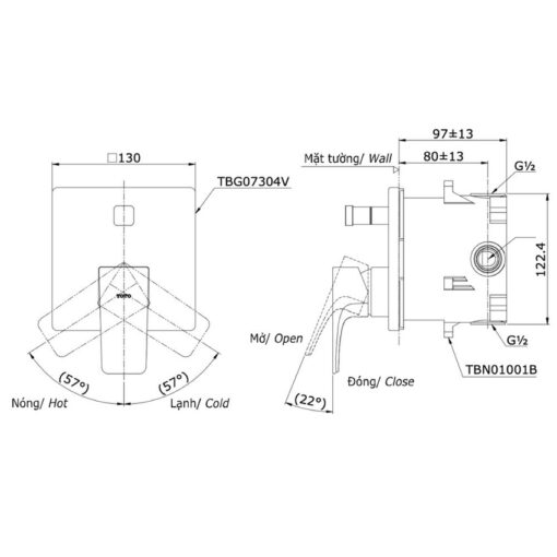 Van gật gù điều chỉnh nóng lạnh kèm nút chuyển hướng TOTO TBG07304VA