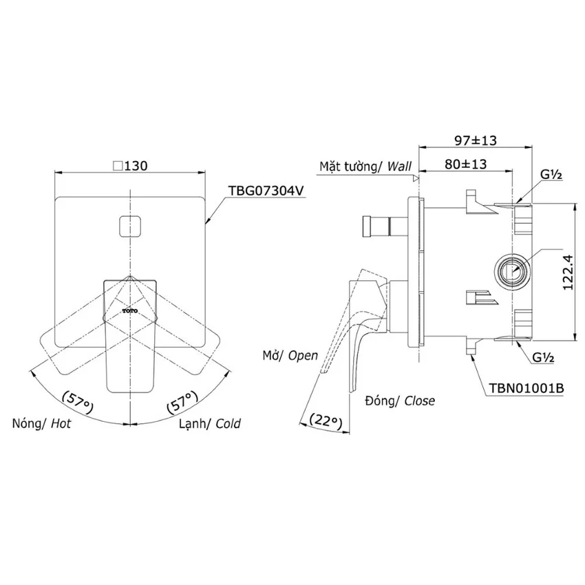 Van gật gù điều chỉnh nóng lạnh kèm nút chuyển hướng TOTO TBG07304VA TBG07304VA Van gật gù điều chỉnh nóng lạnh kèm nút chuyển hướng TOTO TBG07304VA