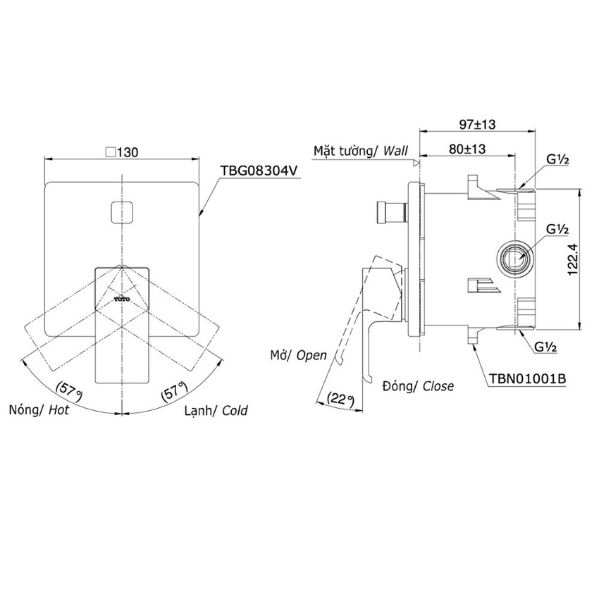 Van gật gù điều chỉnh nóng lạnh kèm nút chuyển hướng TOTO TBG08304VA Van gật gù điều chỉnh nóng lạnh kèm nút chuyển hướng TOTO TBG08304VA