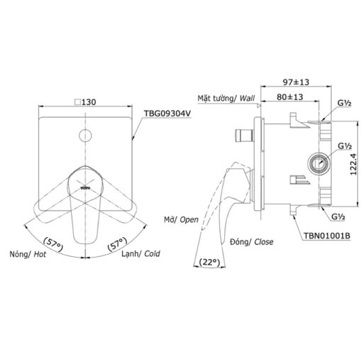 Van gật gù điều chỉnh nóng lạnh kèm nút chuyển hướng TOTO TBG09304VA
