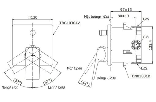 Van gật gù điều chỉnh nóng lạnh kèm nút chuyển hướng TOTO TBG10304VA