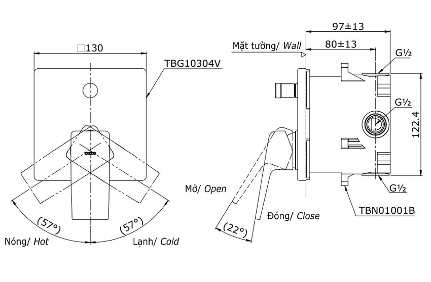 Van gật gù điều chỉnh nóng lạnh kèm nút chuyển hướng TOTO TBG10304VA 11 Van gật gù điều chỉnh nóng lạnh kèm nút chuyển hướng TOTO TBG10304VA - Ảnh 2