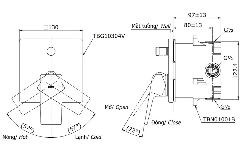 Van gật gù điều chỉnh nóng lạnh kèm nút chuyển hướng TOTO TBG10304VA 11 Van gật gù điều chỉnh nóng lạnh kèm nút chuyển hướng TOTO TBG10304VA - Ảnh 2