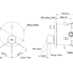 Van gật gù điều chỉnh nóng lạnh kèm nút chuyển hướng TOTO TBG11304VA 10 Van gật gù điều chỉnh nóng lạnh kèm nút chuyển hướng TOTO TBG11304VA
