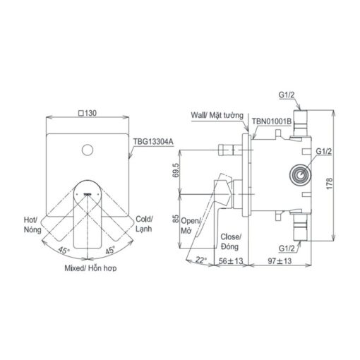 Van gật gù điều chỉnh nóng lạnh kèm nút chuyển hướng TOTO TBG13304A