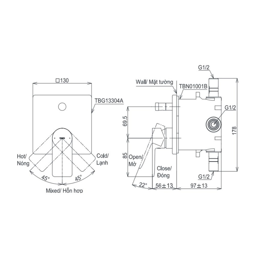 TOTO TBG13304A Van Gật Gù Điều Chỉnh Nóng Lạnh Kèm Nút Chuyển Hướng TOTO TBG13304A