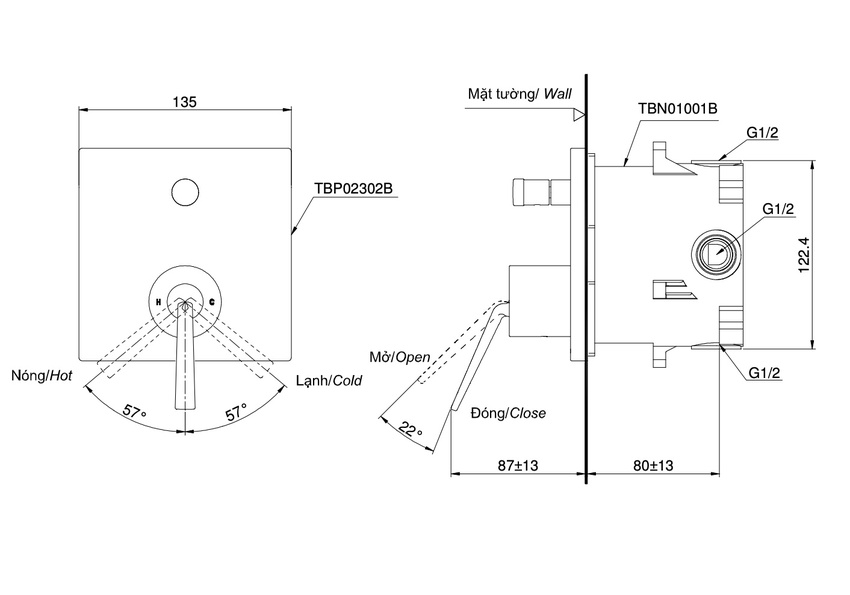 Van gật gù điều chỉnh nóng lạnh kèm nút chuyển hướng TOTO TBP02302BA 13 Van Gật Gù Điều Chỉnh Nóng Lạnh Kèm Nút Chuyển Hướng TOTO TBP02302BA