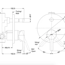 Van gật gù điều chỉnh nóng lạnh kèm nút chuyển hướng TOTO TBS01304B 9 Van gật gù điều chỉnh nóng lạnh kèm nút chuyển hướng TOTO TBS01304B