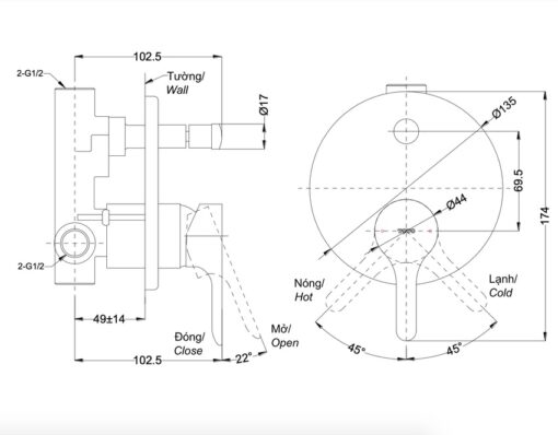 Van gật gù điều chỉnh nóng lạnh kèm nút chuyển hướng TOTO TBS01304B