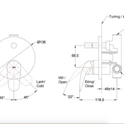 Van gật gù điều chỉnh nóng lạnh kèm nút chuyển hướng TOTO TBS03304B