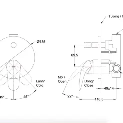 Van gật gù điều chỉnh nóng lạnh kèm nút chuyển hướng TOTO TBS03304B 9 Van gật gù điều chỉnh nóng lạnh kèm nút chuyển hướng TOTO TBS03304B