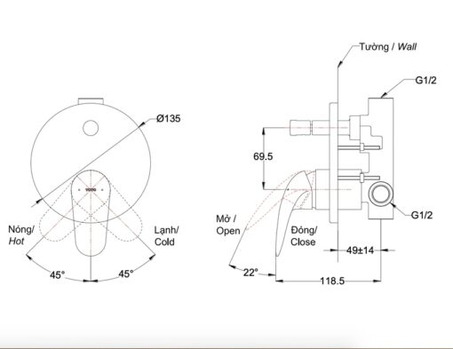 Van gật gù điều chỉnh nóng lạnh kèm nút chuyển hướng TOTO TBS03304B