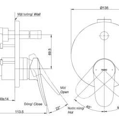 Van gật gù điều chỉnh nóng lạnh kèm nút chuyển hướng TOTO TBS04304B 9 Van gật gù điều chỉnh nóng lạnh kèm nút chuyển hướng TOTO TBS04304B