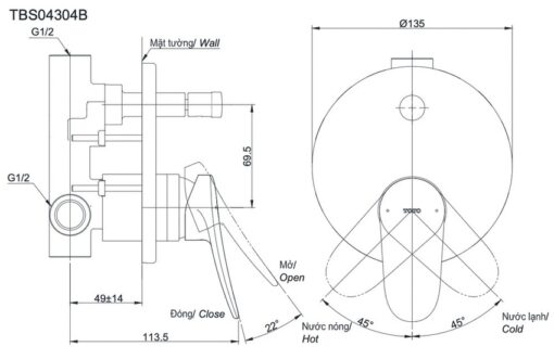 Van gật gù điều chỉnh nóng lạnh kèm nút chuyển hướng TOTO TBS04304B