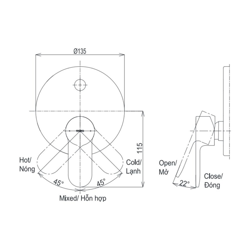 Van gật gù điều chỉnh nóng lạnh kèm nút chuyển hướng TOTO TBS06304A Van gật gù điều chỉnh nóng lạnh kèm nút chuyển hướng TOTO TBS06304A hình 2