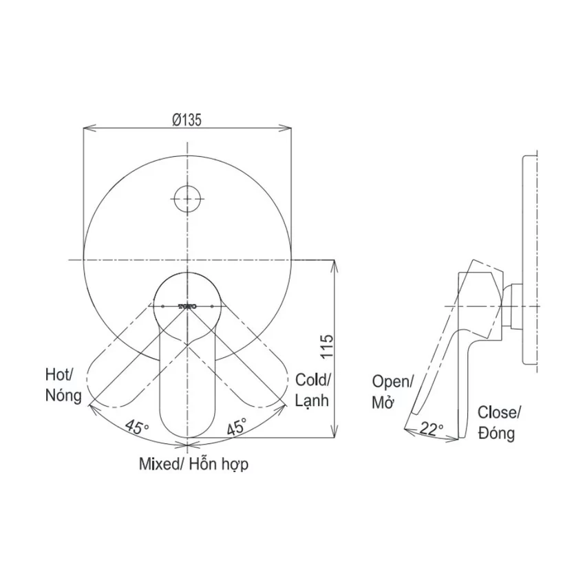 Van gật gù điều chỉnh nóng lạnh kèm nút chuyển hướng TOTO TBS06304A Van gật gù điều chỉnh nóng lạnh kèm nút chuyển hướng TOTO TBS06304A hình 2