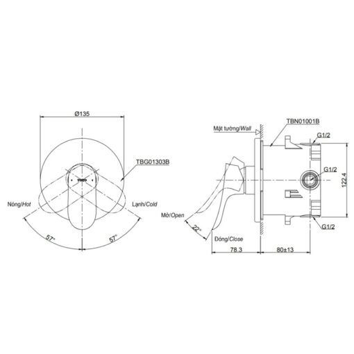 Van gật gù điều chỉnh nóng lạnh TOTO TBG01303BA