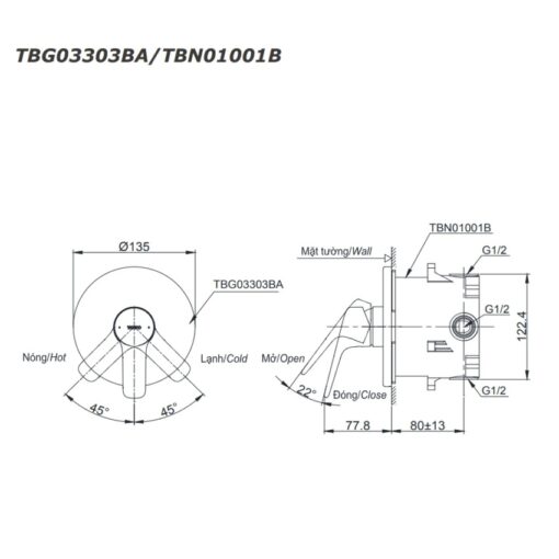 Van gật gù điều chỉnh nóng lạnh TOTO TBG03303BA