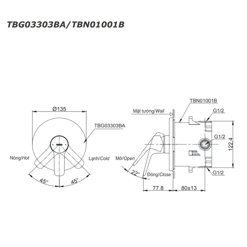 Van gật gù điều chỉnh nóng lạnh TOTO TBG03303BA 7 Van gật gù điều chỉnh nóng lạnh TOTO TBG03303BA - cận cảnh sản phẩm