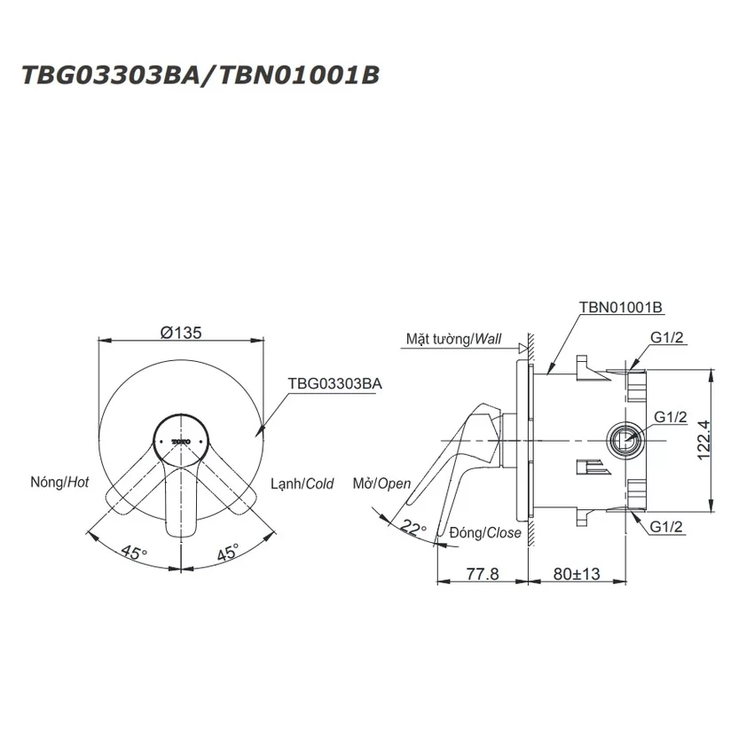 Van gật gù TOTO TBG03303BA - Hình ảnh 5 Van gật gù điều chỉnh nóng lạnh TOTO TBG03303BA - Hình ảnh 5