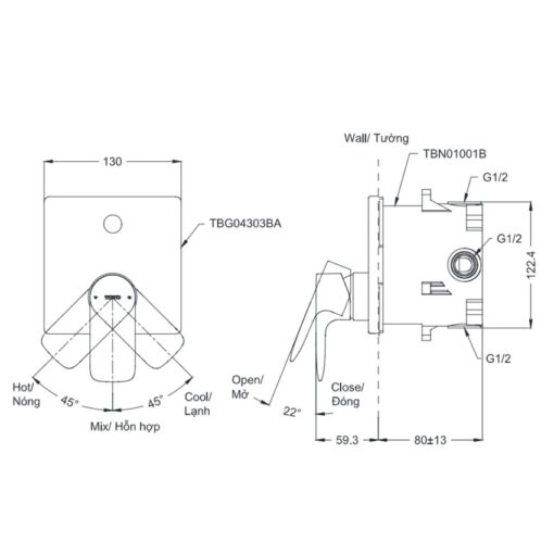 Van gật gù điều chỉnh nóng lạnh TOTO TBG04303BA