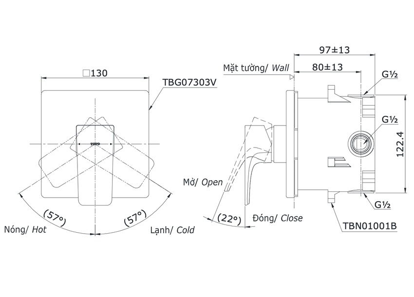 Thiết kế sang trọng của TOTO TBG07303VA Van gật gù TBG07303VA