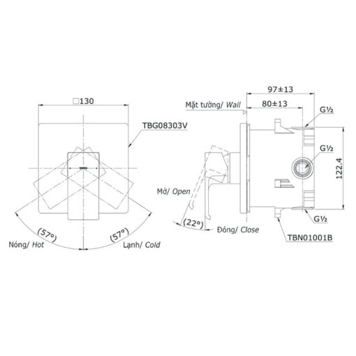 Van gật gù điều chỉnh nóng lạnh TOTO TBG08303VA