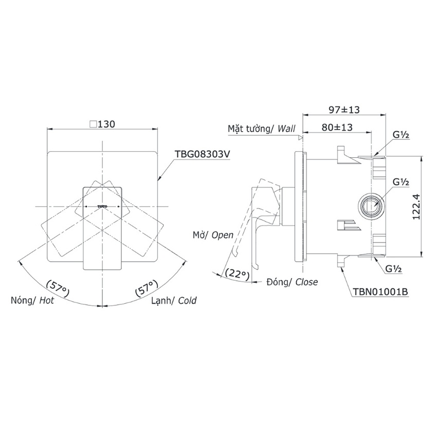 Van TOTO TBG08303VA - Hải Yến Home Van gật gù điều chỉnh nóng lạnh TOTO TBG08303VA - hình 2