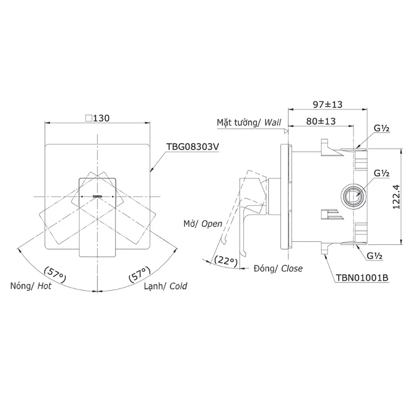 Van TOTO TBG08303VA - Hải Yến Home Van gật gù điều chỉnh nóng lạnh TOTO TBG08303VA - hình 2