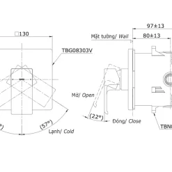 Van gật gù điều chỉnh nóng lạnh TOTO TBG08303VA kèm phụ kiện âm tường TBN01001B 9 Van gật gù điều chỉnh nóng lạnh TOTO TBG08303VA kèm phụ kiện âm tường TBN01001B