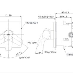 Van gật gù điều chỉnh nóng lạnh TOTO TBG09303VA kèm phụ kiện âm tường TBN01001B