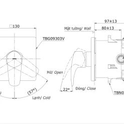 Van gật gù điều chỉnh nóng lạnh TOTO TBG09303VA kèm phụ kiện âm tường TBN01001B