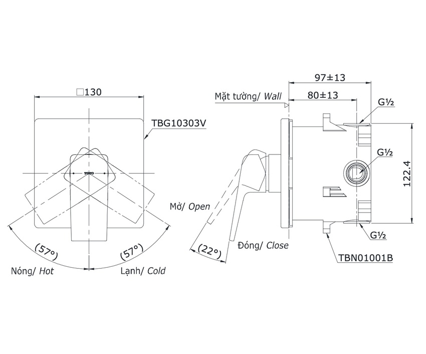 TBG10303VA Van gật gù điều chỉnh nóng lạnh TOTO TBG10303VA