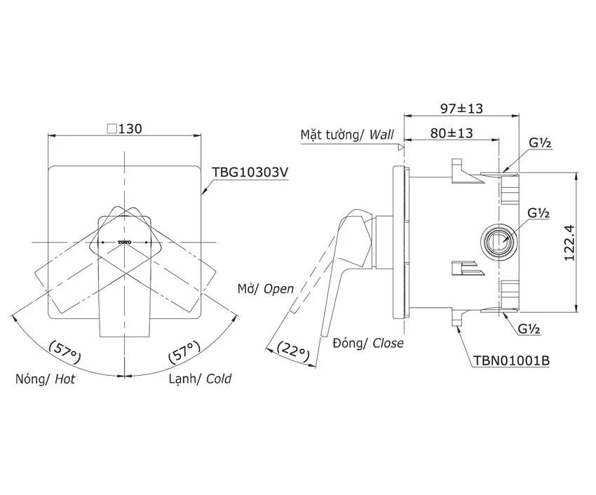 TBG10303VA Van gật gù điều chỉnh nóng lạnh TOTO TBG10303VA