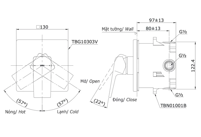 Van gật gù điều chỉnh nóng lạnh TOTO TBG10303VA kèm phụ kiện âm tường TBN01001B 7 Van gật gù điều chỉnh nóng lạnh TOTO TBG10303VA kèm phụ kiện âm tường TBN01001B thứ hai