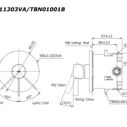 Van gật gù điều chỉnh nóng lạnh TOTO TBG11303V 9 Van gật gù điều chỉnh nóng lạnh TOTO TBG11303V