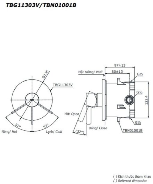 Van gật gù điều chỉnh nóng lạnh TOTO TBG11303V kèm phụ kiện âm tường TBN01001B