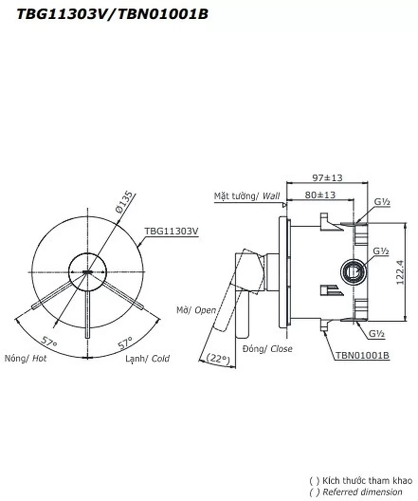 Van gật gù điều chỉnh nóng lạnh TOTO TBG11303V kèm phụ kiện âm tường TBN01001B 13 Van gật gù điều chỉnh nhiệt độ TOTO - SKU: TBG11303V/TBN01001B