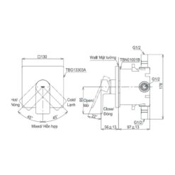 Van gật gù điều chỉnh nóng lạnh TOTO TBG13303A kèm phụ kiện âm tường TBN01001B