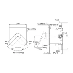 Van gật gù điều chỉnh nóng lạnh TOTO TBG13303A kèm phụ kiện âm tường TBN01001B