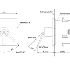 Van gật gù điều chỉnh nóng lạnh TOTO TBP02301BA 9 Van gật gù điều chỉnh nóng lạnh TOTO TBP02301BA