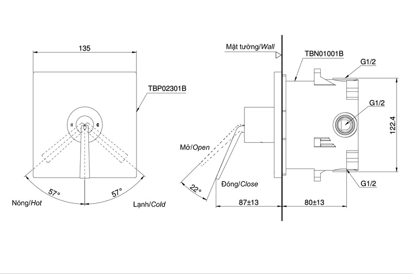 Van gật gù điều chỉnh nóng lạnh TOTO TBP02301BA 14 Van gật gù điều chỉnh nóng lạnh TOTO TBP02301BA 3