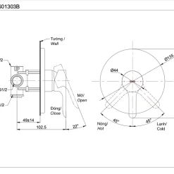 Van gật gù điều chỉnh nóng lạnh TOTO TBS01303B 9 Van gật gù điều chỉnh nóng lạnh TOTO TBS01303B