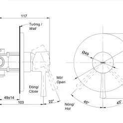 Van gật gù điều chỉnh nóng lạnh TOTO TBS02303B 9 Van gật gù điều chỉnh nóng lạnh TOTO TBS02303B