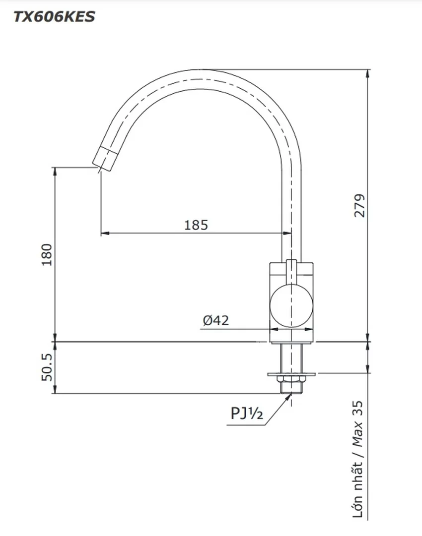 Vòi bếp lạnh TOTO TX606KES 4 Vòi bếp lạnh TOTO TX606KES