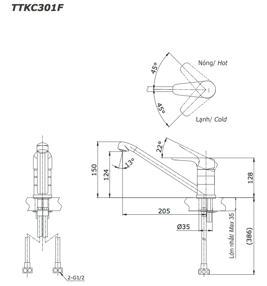 Vòi bếp nóng lạnh TOTO TTKC301FV 9 Vòi bếp nóng lạnh TOTO TTKC301FV